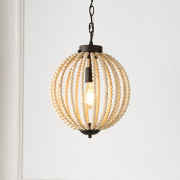Abril 12.5"  Rustic Bohemian Iron/Wood Bead LED Pendant - JONATHAN Y